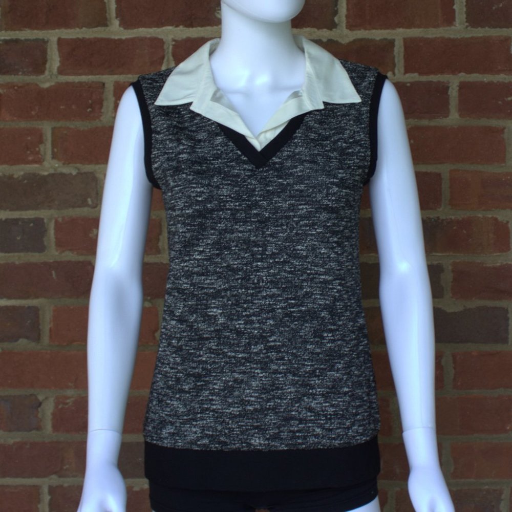 Anthropologie DREW | 2-in-1 Layered-Look Tweed Vest with Cream Collar | Size S